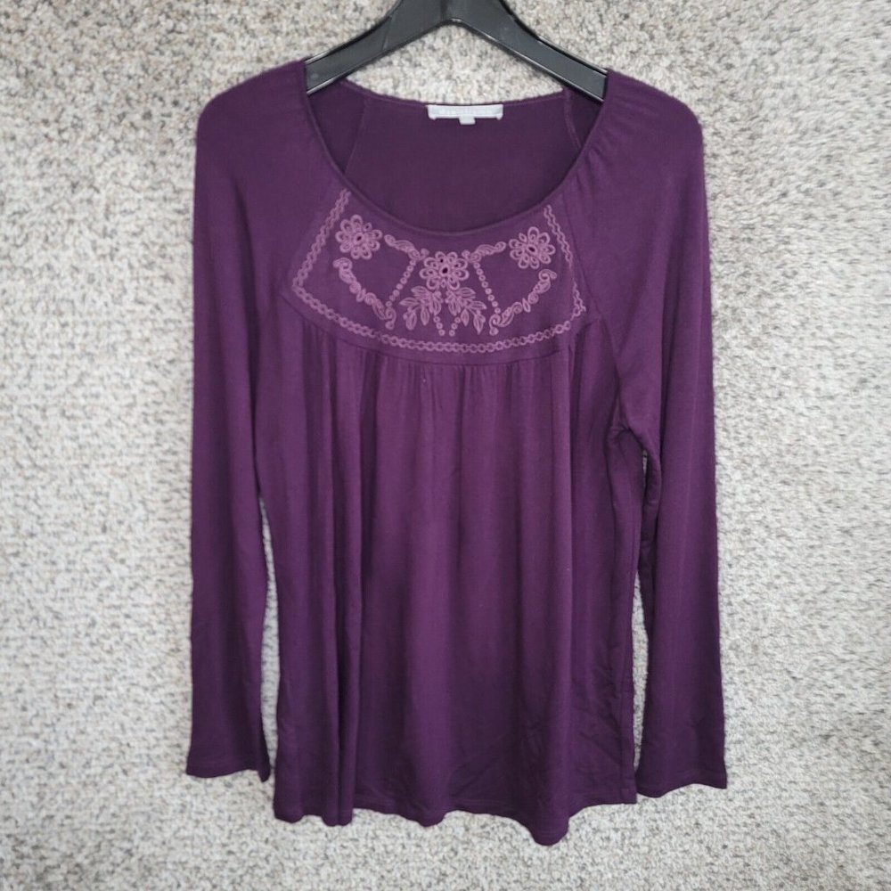 Daniel Rainn Top Womens Medium Purple Embroidered Long Sleeve Casual Ladies